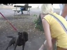 Blond in outdoor doggy fuck