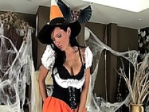 Babe in a costume and sexy lingerie for Halloween